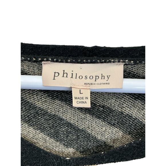 Philosophy Striped Sweater Sz Large Black Beige - Picture 7 of 12